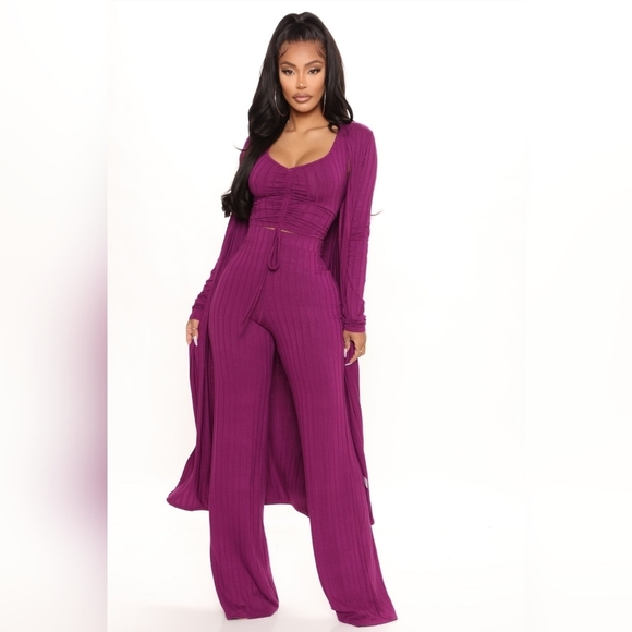 NWT FASHION NOVA PLUM 3 PIECE LEISURE PANT SET - Picture 3 of 5